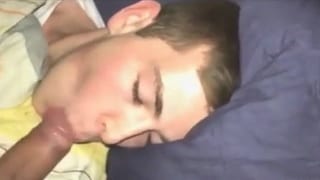 Sleeping gay boy likes to suck big monster cock